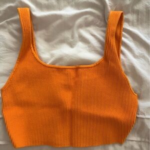 Babaton Sculpt Knot Orange Ribbed Tank Top